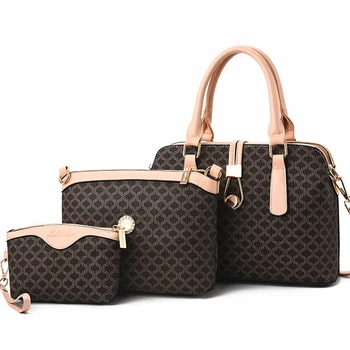 

High Quality PU Leather Women Bag Set 3 Pieces Top-Handle Bags Office Work Fashion Shoulder Bag And Wallet Set Mother Gifts