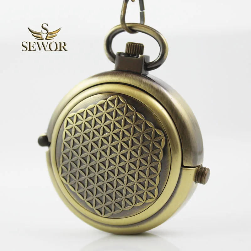 

SEWOR Old Brass Opening and Closing New Design Inlaid Bronze Antique Hollow Mechanical Pocket Watch C211