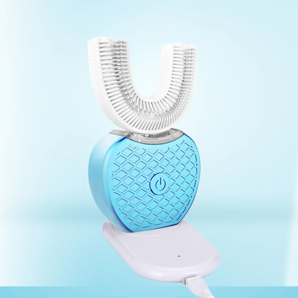 Умная Автоматическая звуковая электрическая зубная щетка 360 ° С usb-зарядкой, u-образная зубная щетка для отбеливания зубов, синий светильник для взрослых