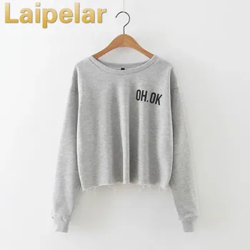 

Laipelar Women Autumn letter print hoodies sweatshirt all match fashion crop tops Autumn short hoodies top women shirts pullover