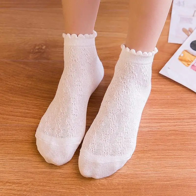 

Hot Elastic Sweet Autumn Solid Lace Ruffles Cotton Socks Women Girls Ladies Cute Lovely Frilly Daily Short socks