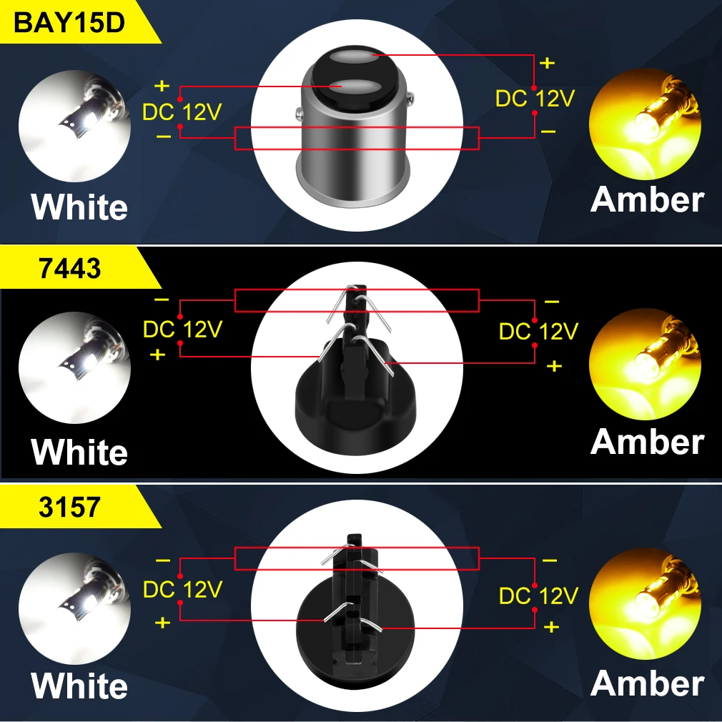 2PCS Switchback LED Bulb For Turn Signal / DRL Car Light T20 Led 7443 W21/5W 1157 BAY15D P21/5W T25 3157 P27/7W Amber White Lamp