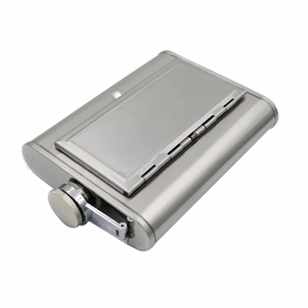 Portable Stainless Steel Liquor Wine Alcohol Flagon Hip Flask + Cigarette Case Black 2018 New