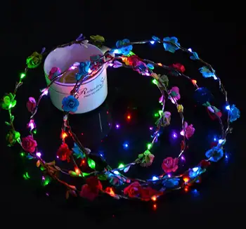 

Led Flower Wreath Headband Crown Festival Floral Garland Bohemia for Park Wedding Headdress Glow Hair Band Hen Party favors