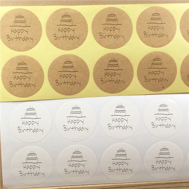 

Оптовая продажа, бумажная наклейка для торта на день рождения, печатная наклейка для торта на день рождения, Красивая круглая самоклеящаяся наклейка для торта, 600 шт./лот