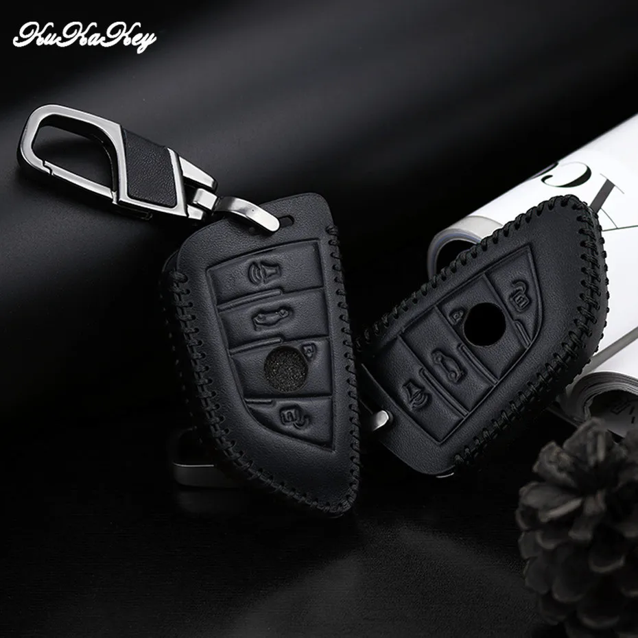 Fashion Genuine Leather Car Key Cover for BMW X5 X6 F15 Smart Key Case Protective Shell Keychain