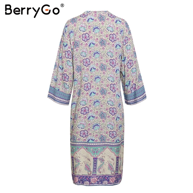 BerryGo Boho cover-ups floral print cover-ups women coat Summer spring long beach kimono cardigan Holiday female cotton blouse