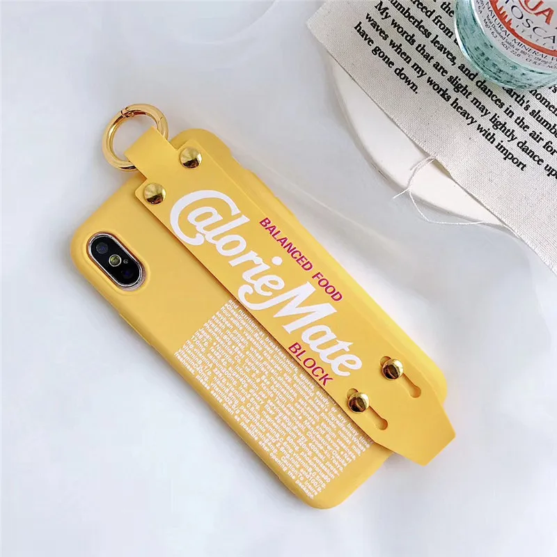 LUDI Fashion Simple Letter Wrist Blet Grip Strap Phone Case for iPhone 7 7plus Soft TPU Yellow Phone Bag for iPhone X 6 6s 8Plus8