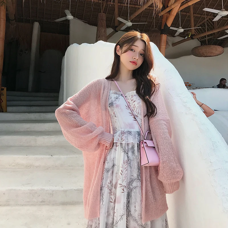 

Long Cardigan Female 2019 spring Autumn Women Long Sleeve Bright wire Lantern Sleeve Cardigan Sweater Knitted Cardigans For Wome