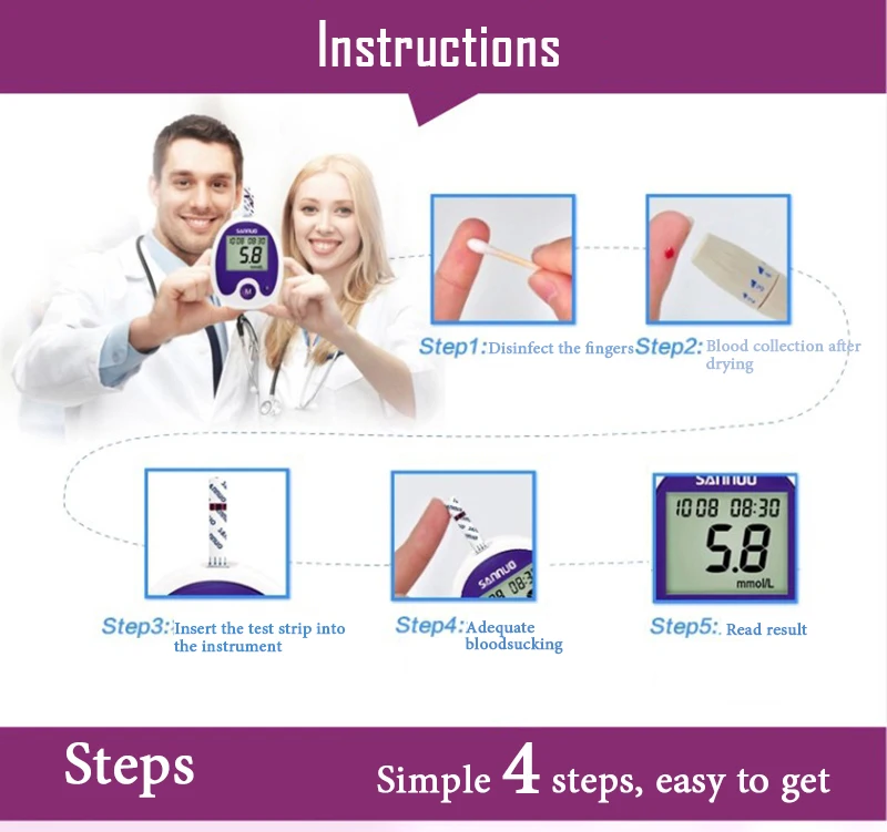 Sannuo 100pcs Blood Glucose Meter Diabetics Test Strips+Lancets&Needles,Blood Sugar Meter Diabete Device Glucometer Teststrips