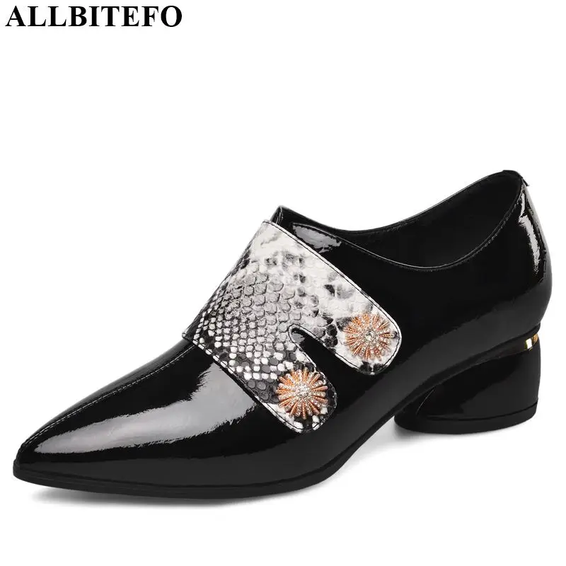 

ALLBITEFO Leopard print buckle genuine leather comfortable ladies bow women heels high heel shoes spring autumn girl high heels