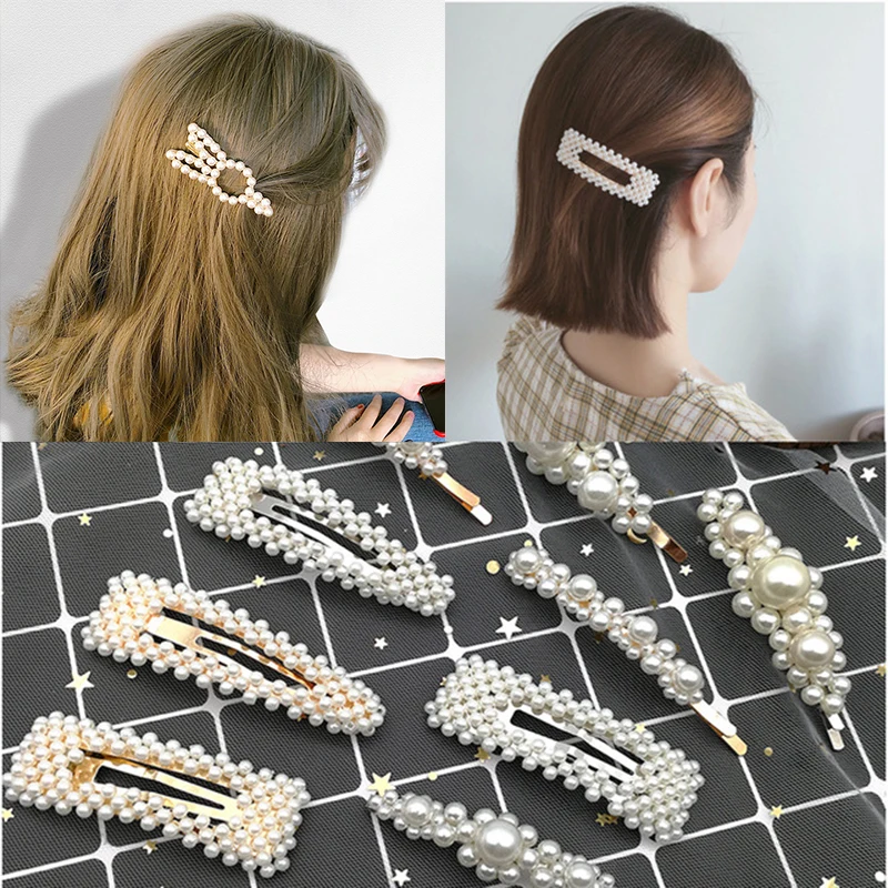 Les femmes boucles en cristal cheveux clip barrette cheveux perle accessoires  I