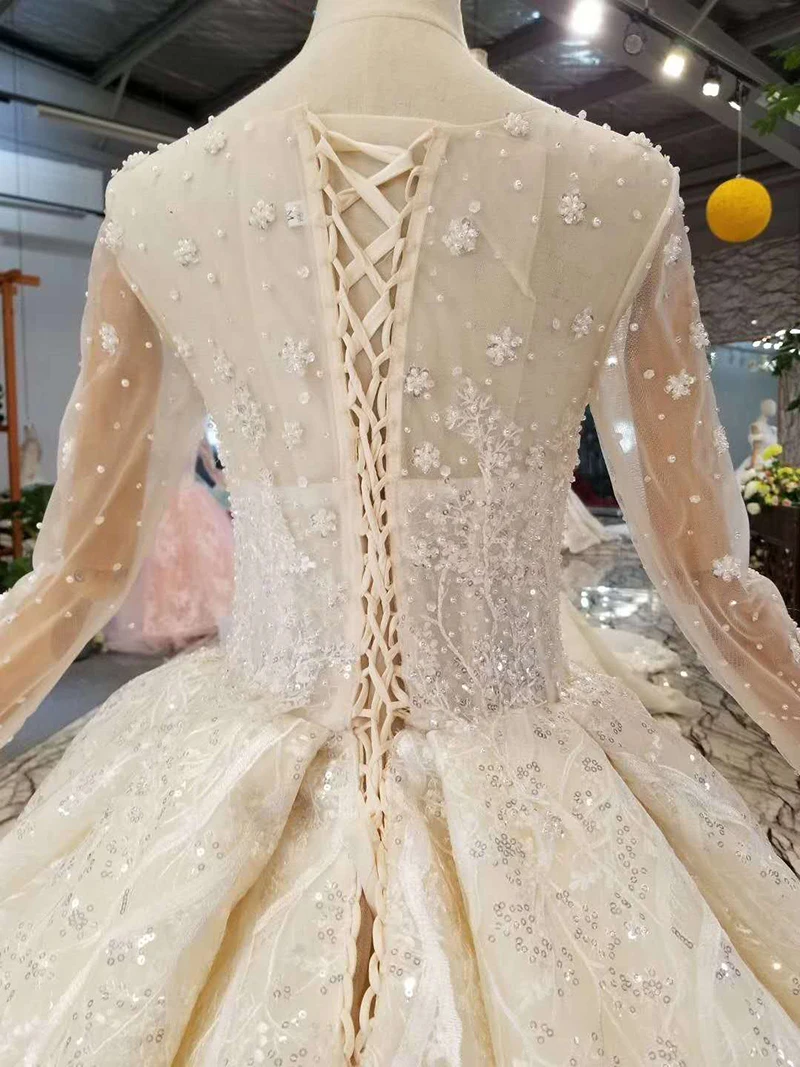 Прозрачное свадебное платье LSS156 иллюзионное красивое с круглым вырезом и