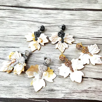 

3 Pairs Fashion Carve Shell Maple Leaf dangle drop earrings Pave rhinestone crystal For Women earrings jewelry ER797