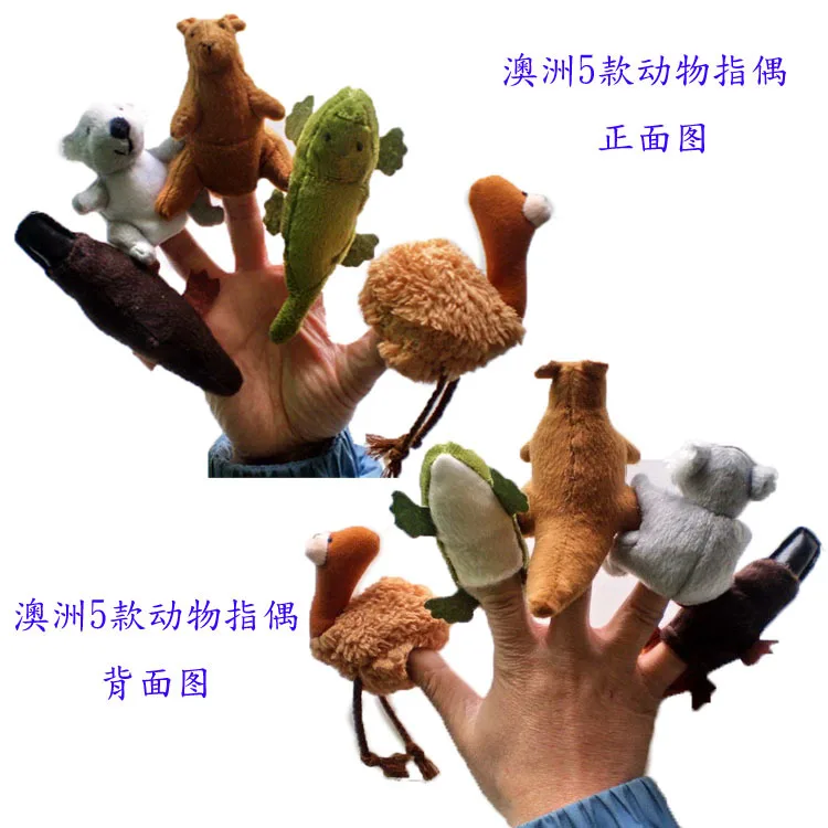 

Five Australia animals finger puppets, koalas kangaroos crocodile platypus Emu soft plush toys for children 25pcs/lot t