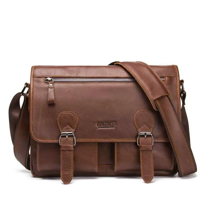 Crazy Horse портфель из натуральной кожи s для документов, мужская сумка-мессенджер, мужские сумки через плечо, деловой мужской портфель, сумка для ноутбука - Цвет: Brown