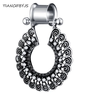 

TIANCIFBYJS Double Flared Ear Plugs with Tongue Barbell Dangle Piercing Cartilage Body Jewelry Earring Gague Flesh Tunnels 60pcs