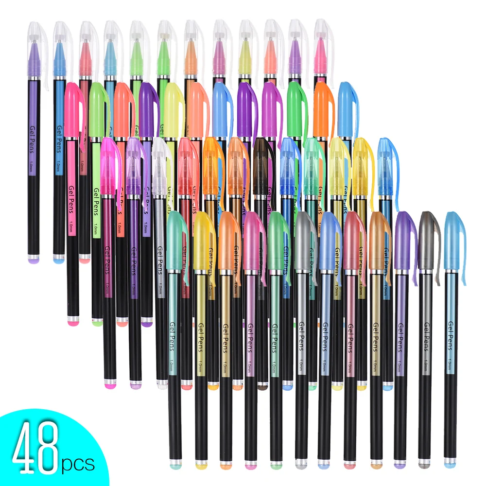 48 цветов гелевые ручки включают в себя блеск/неоновый/Гуашь/металлические ручки, маркировка, подсветка для рисования для студентов, книги для раскрашивания