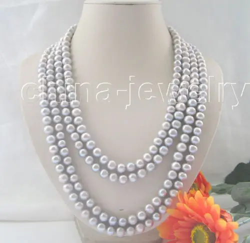 

Fast SHIPPING hot sell Beautiful 80" 10mm natural gray round freshwater pearl necklace (A0329)