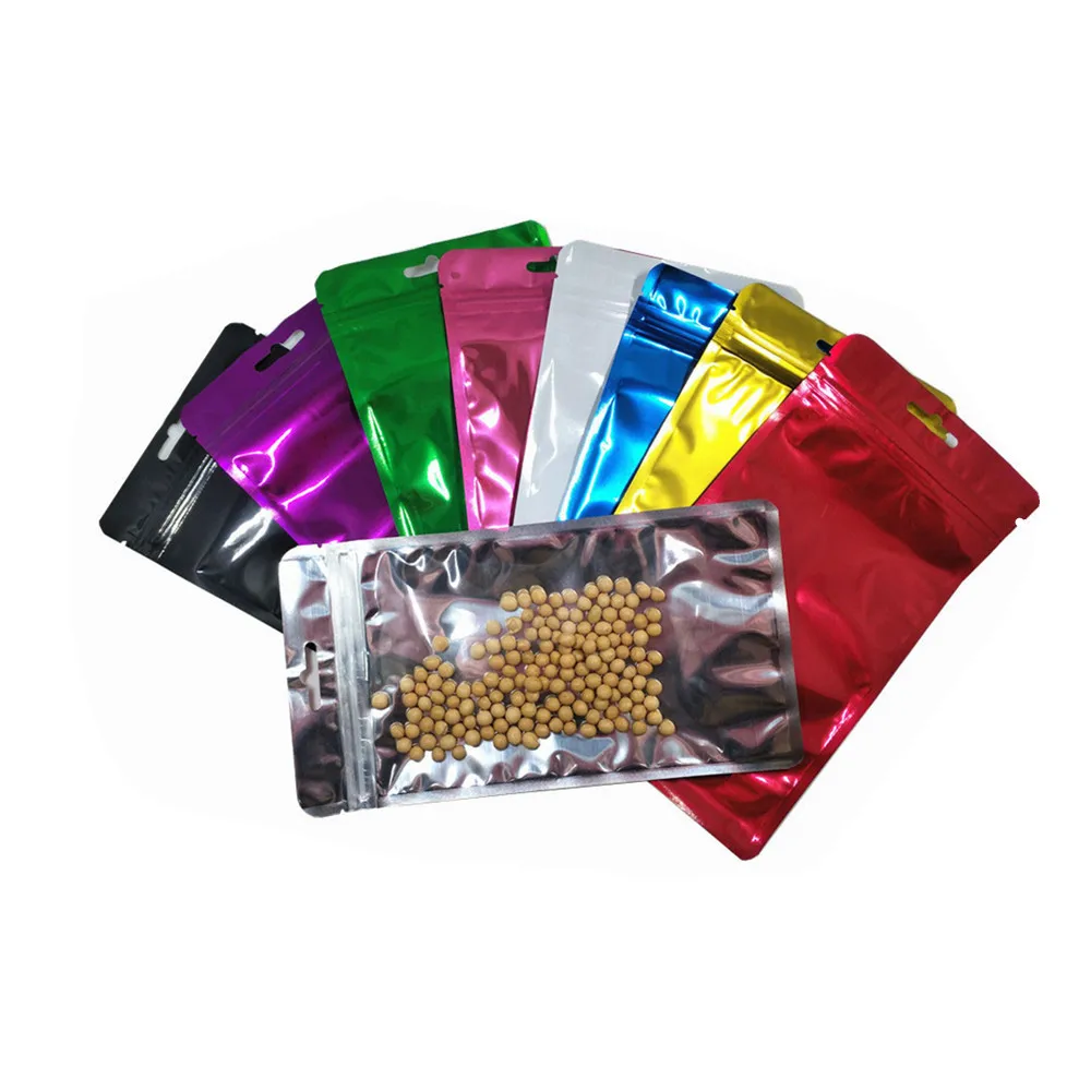 12*22cm 100Pcs Colorful Clear Aluminum Foil Zip Lock Package Bag with