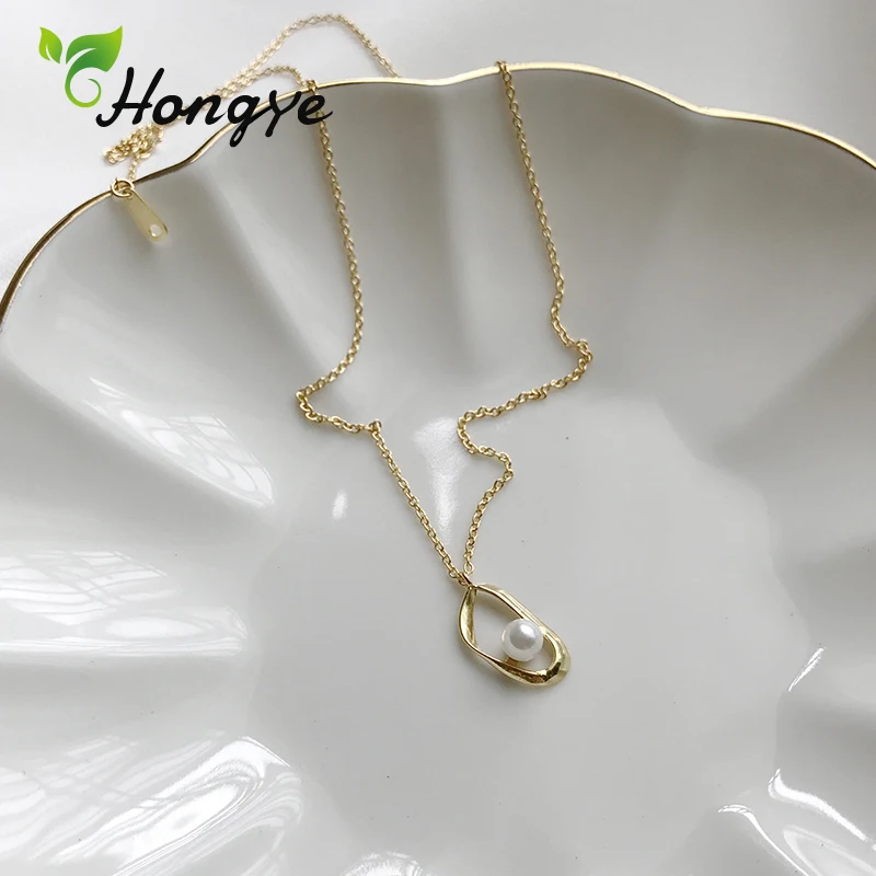 

Hongye Irregular Geometric Pendant Necklace for Women Natural Pearl Silver 925 Neck Chains Gold Color New Design Women Necklaces