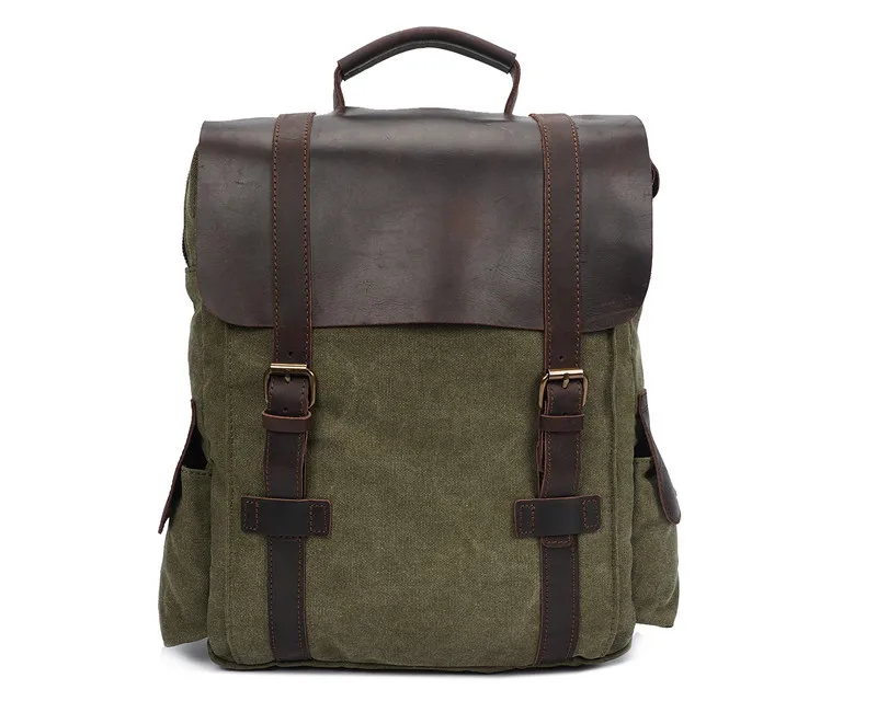 

Nesitu High Quality Vintage Army Green Blue Khaki Canvas Women Men Backpacks 14'' Laptop Men's Travel Bags M1820