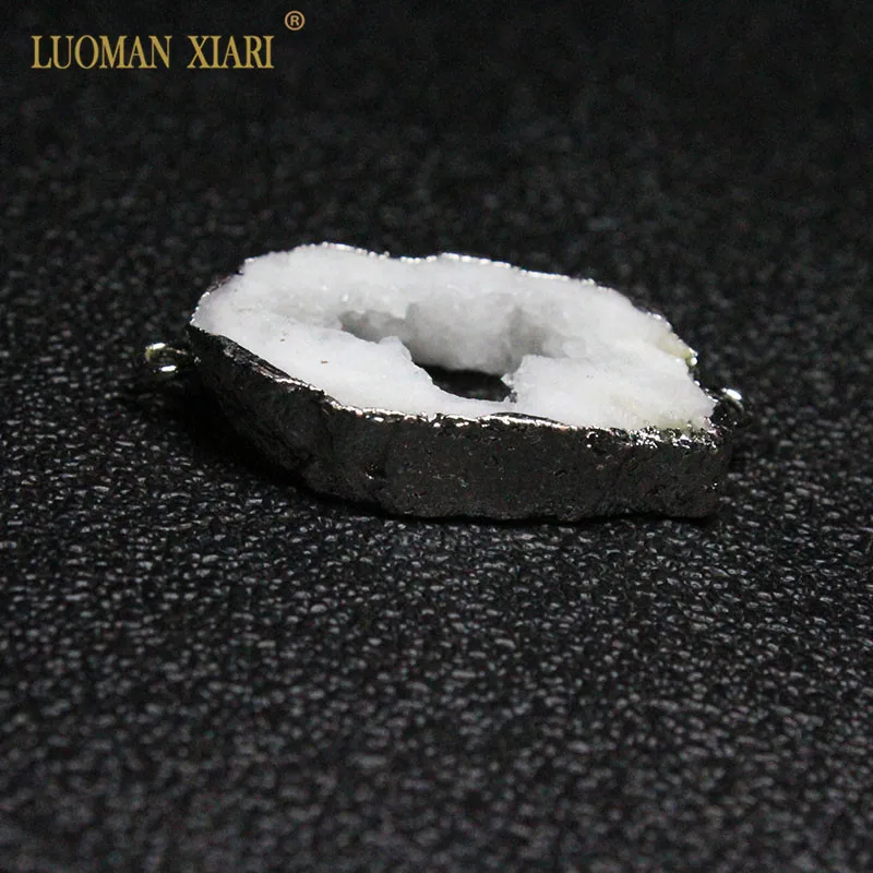 Wholesale 2 Circle Natural Unique Drusy Crystal silvery Plated Geode Stone Pendant DIY Necklace Earring For Jewelry Making