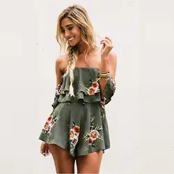 Danjeaner с открытыми плечами Boho Стиль Цветочный принт Playsuit Для женщин без рукавов Комбинезоны для малышек элегантные пикантные пляжные