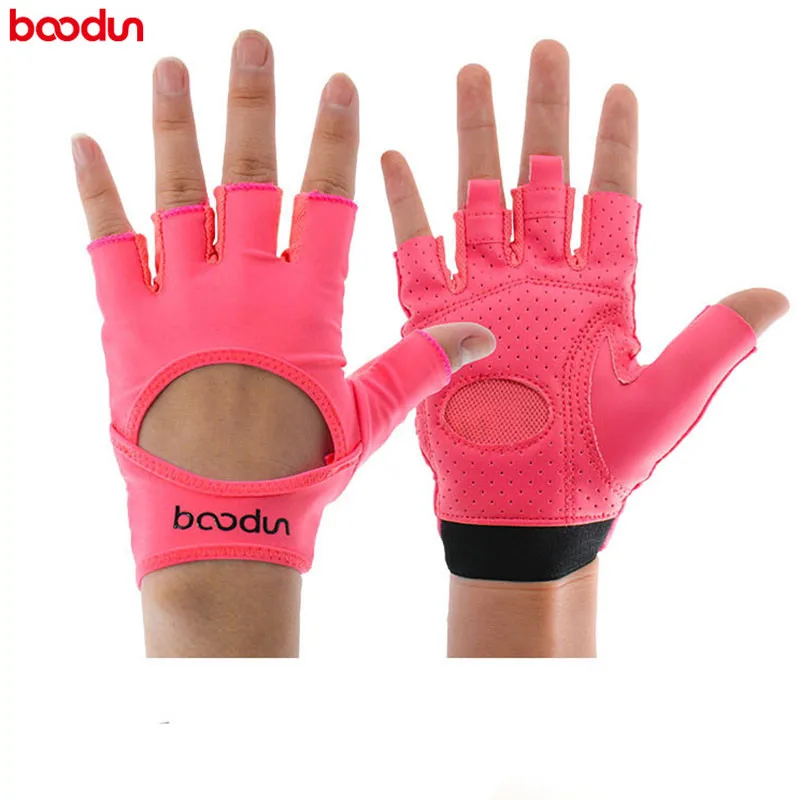 BOODUN المرأة نصف الاصبع اللياقة البدنية قفازات قفازات رفع أثقال تمتد ليكرا الدمبل اليوغا الجسم بناء أدوات رياضية 7150282