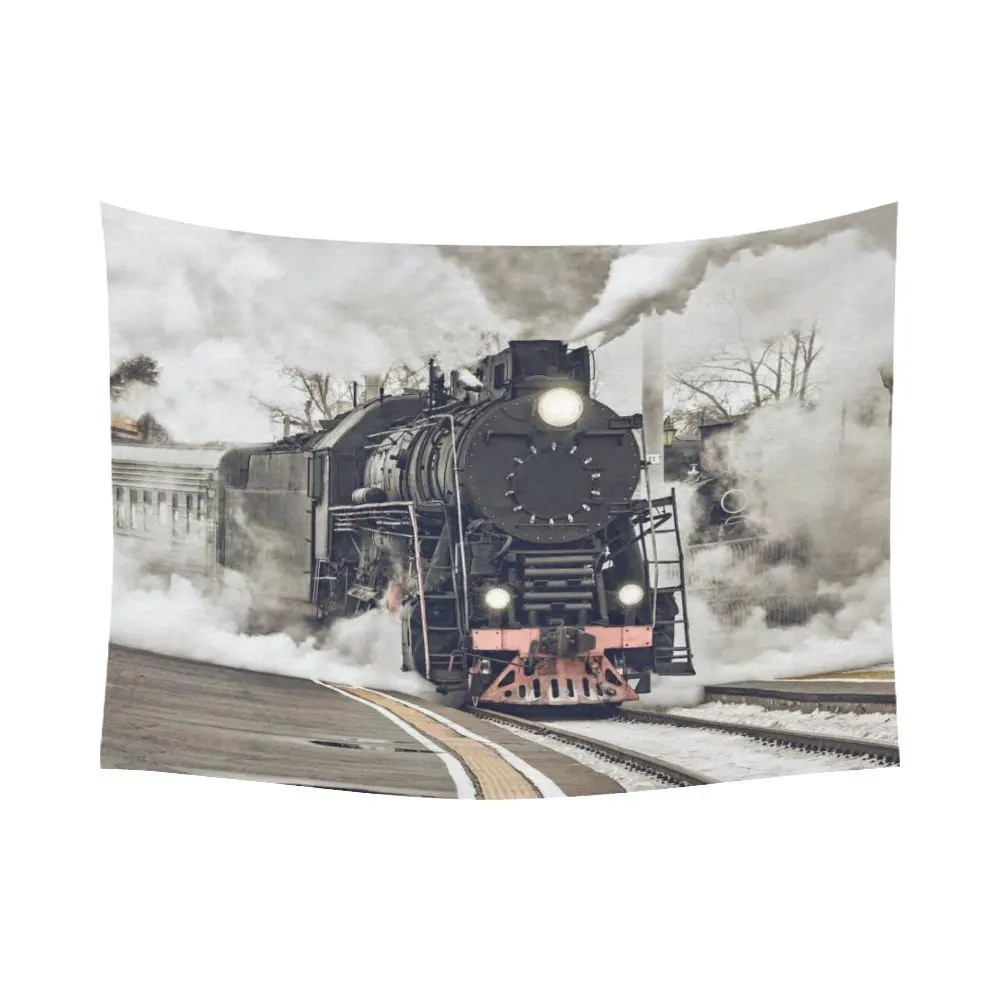 WARM TOUR Vintage Wall Art Home Decor, Retro Steam Train Tapestry Wall