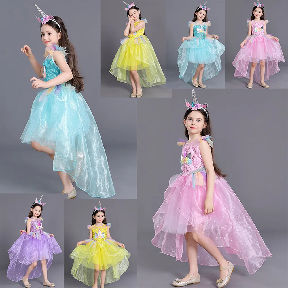 

2019 Easter Girls cosplay Unicorn Dress Children's day Princess Birthday Party elza Dress Kids Halloween christmas Costume+gift