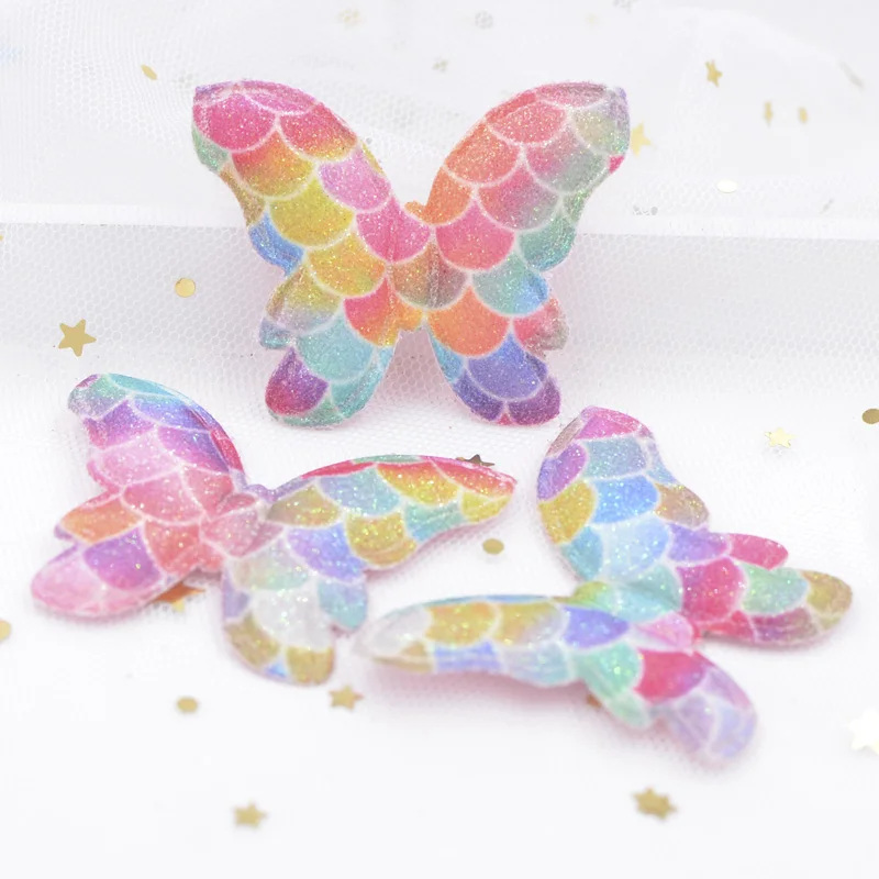 

Shiny Mermaid Scale Rainbow Gradient Fabric Pads Patches Butterfly Applique for DIY Crafts, Clothes Sewing, Diary Book Decor S21