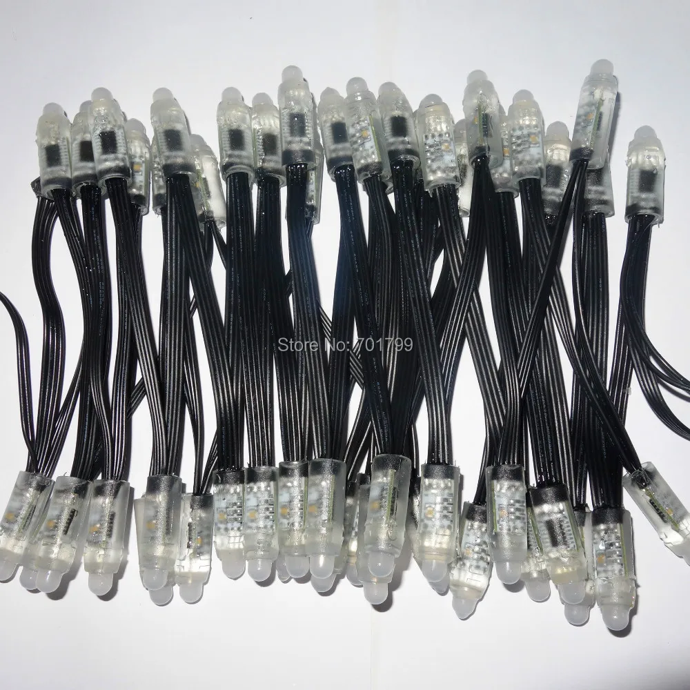 IP68 DC5V 12 мм WS2801 пиксельный модуль полный цвет 50 шт. в нитке со всем черным проводом