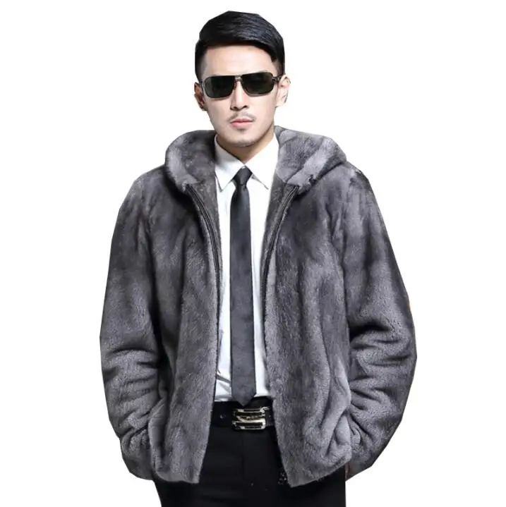 Autumn faux mink leather jacket mens coats winter thicken warm fur