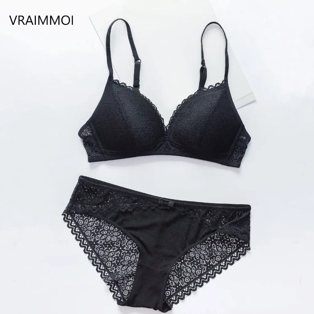 VRAIMMOI New Push Up Lace Bra Set Gather Bralette Seamless Brassiere Women WireFree Silk Underwear Sexy Black White Lingerie VRAIMMOI New Push Up Lace Bra Set Gather Bralette Seamless Brassiere Women WireFree Silk Underwear Sexy Black White Lingerie