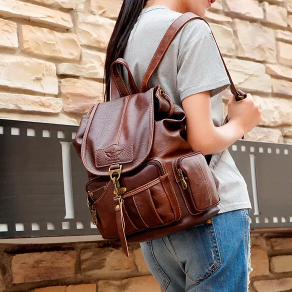 Brand Designer Brown Woman Backpack Fashion Pu Leather Backpack Bags Men Vintage Ladies Brown Daypack Girl Black Daily Rucksack Brand Designer Brown Woman Backpack Fashion Pu Leather Backpack Bags Men Vintage Ladies Brown Daypack Girl Black Daily Rucksack
