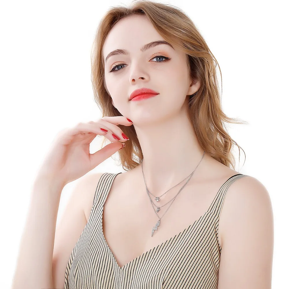 

Personality MultiLayer lightning Crystal Necklace Pendant for Women Silver Color Necklaces Geometric Collar Costume Jewelry