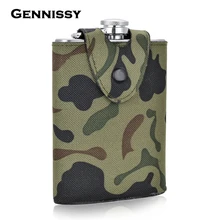 GENNISSY 8 unze Militärischen Edelstahl Flachmänner Spirituosen Whisky Tragbare Tasche Alkohol Flasche Bedeckt Camouflage Holster