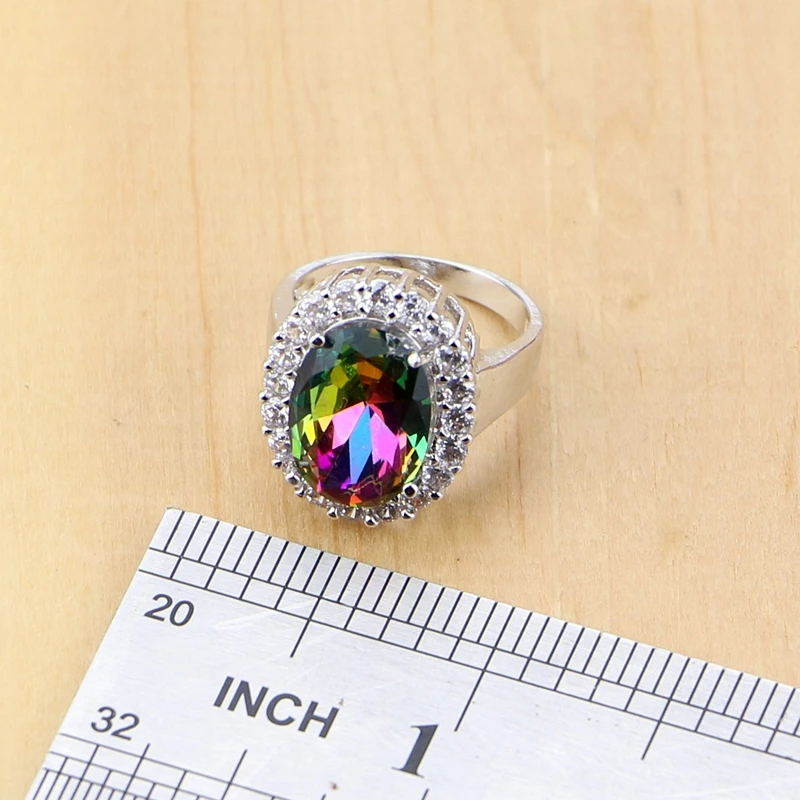 Price Mystic Rainbow Fire Cubic Zirconia Jewelry Sets Women 925 Sterling Silver Jewelry Earrings Pendant Necklace Rings Bracelet
