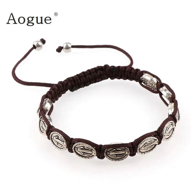 الدليلي الفضة لهجة القديس بنديكت و خشبية على تعديل الأسود الحبل الوردية سوار المعصم الدليلي الفضة لهجة القديس بنديكت و خشبية على تعديل الأسود الحبل الوردية سوار المعصم