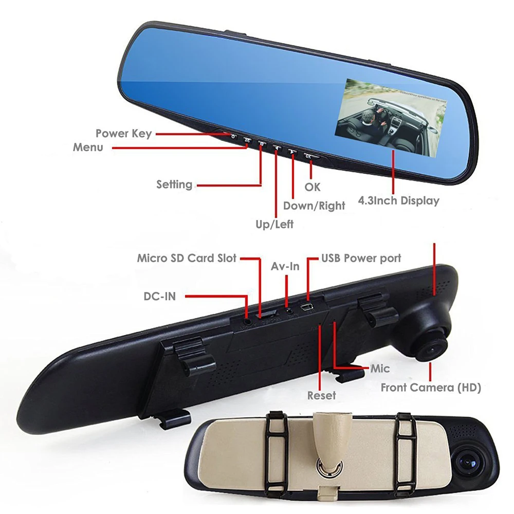 Gravador de Vídeo Addkey Auto Polegada Espelho Retrovisor Traço Cam Digital Lente Dupla Registratory Filmadora Fhd 1080 p Carro Dvr Câmera 4.3 13 Cheap DVRCâmera Dash