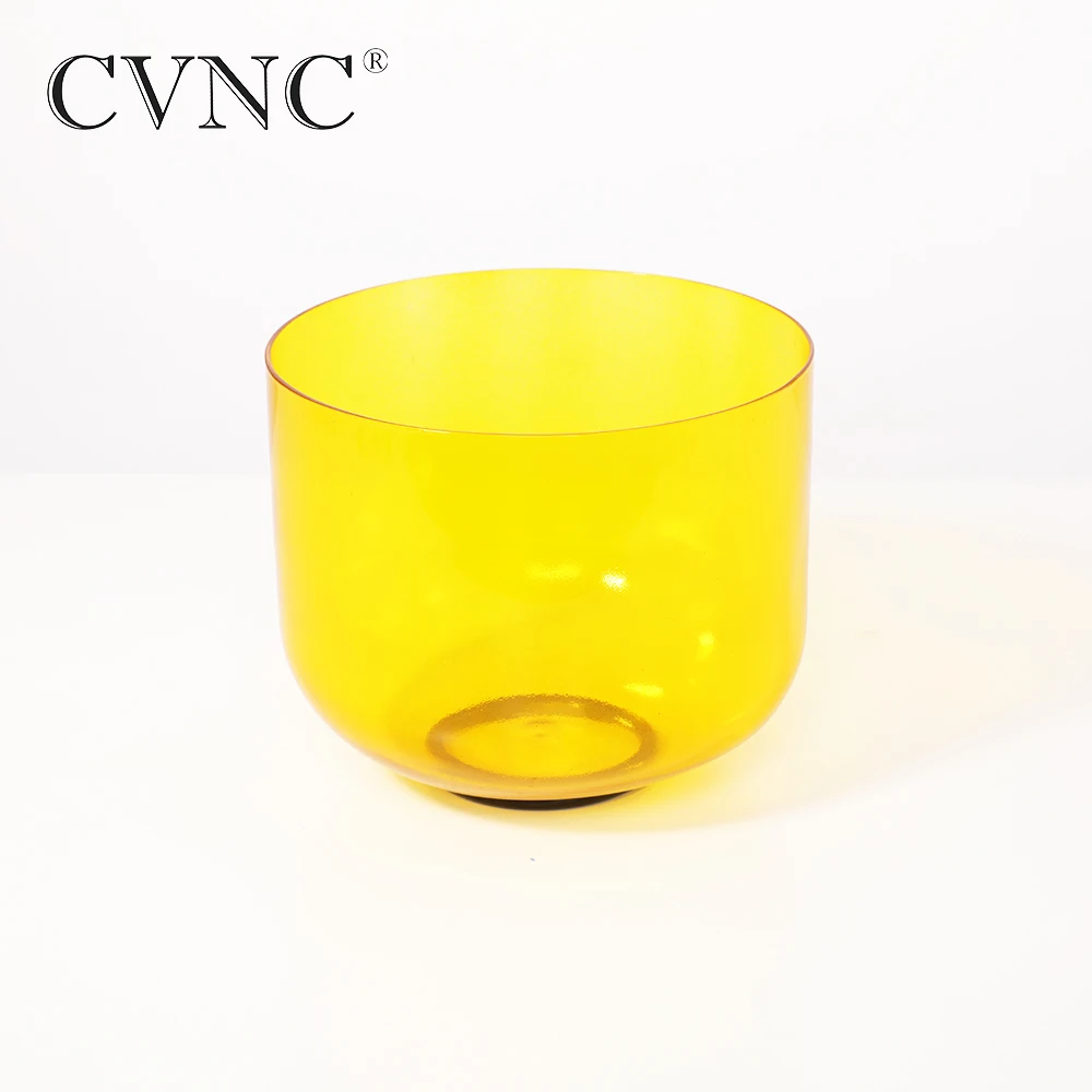 

CVNC 6'' or 7" Yellow Colored Clear Note E Solar Plexus Chakra Quartz Crystal Singing Bowl With Free Mallet and O-Ring Gift
