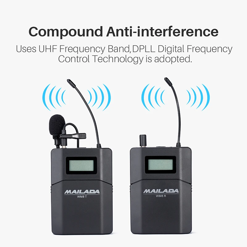 Mailada WM8 Профессиональный UHF беспроводной микрофон система видео запись петличный нагрудный микрофон для iPhone DSLR рекордер интервью