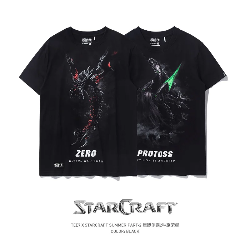 

TEE7 Men Casual Short Sleeve t shirt for Protoss Zerg Cotton Fashion Printed Male Pull High Quality T-shirt