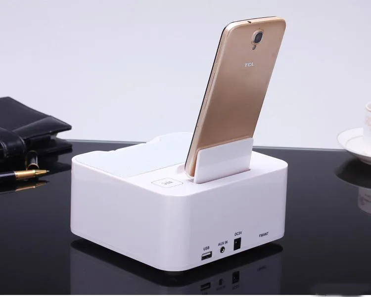 Док-станция А9 с ЖК-подсветкой для micro-USB смартфонов, iPhone 6, любых мобильников(USB-А разъем). Bluetooth-"свободные руки", FM-приемник, USB-флеш плеер, будильник