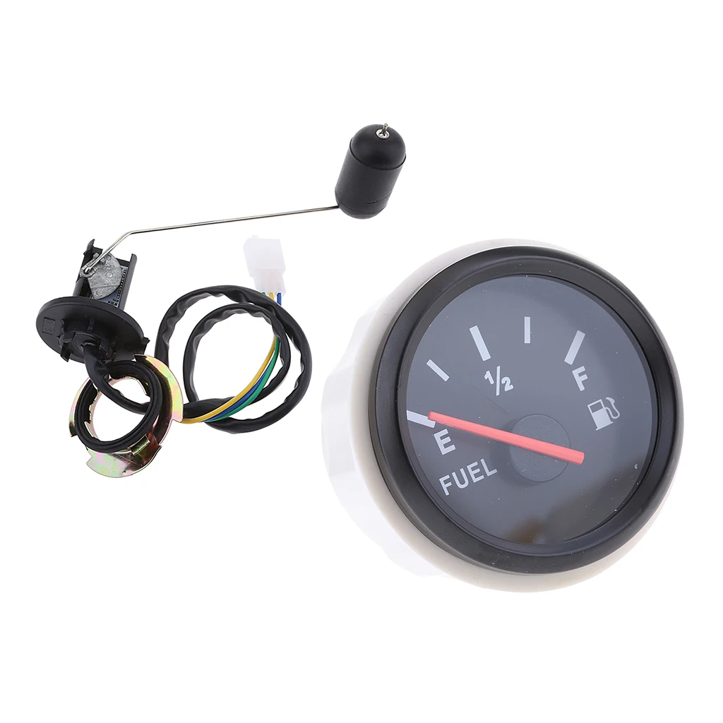 2 inch 52mm Boat Electric Fuel Level Gauge 33-240ohm with 316 Stainless Steel Bezel + Fuel Sensor Sender - Black