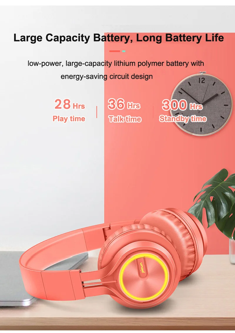 Розовое золото, стерео Hi-Fi наушники, Bluetooth 4,2, спортивные наушники, MP3, беспроводная гарнитура, поддержка TF карты, с 900 мАч, большой Battary