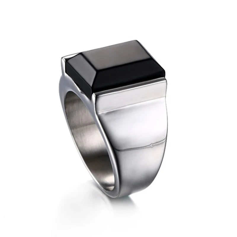 Meaeguet Vintage Black Onyx Stone Rings Gold-color Stainless Steel Wedding Band Rings For Men Never Fade USA Size 7-12