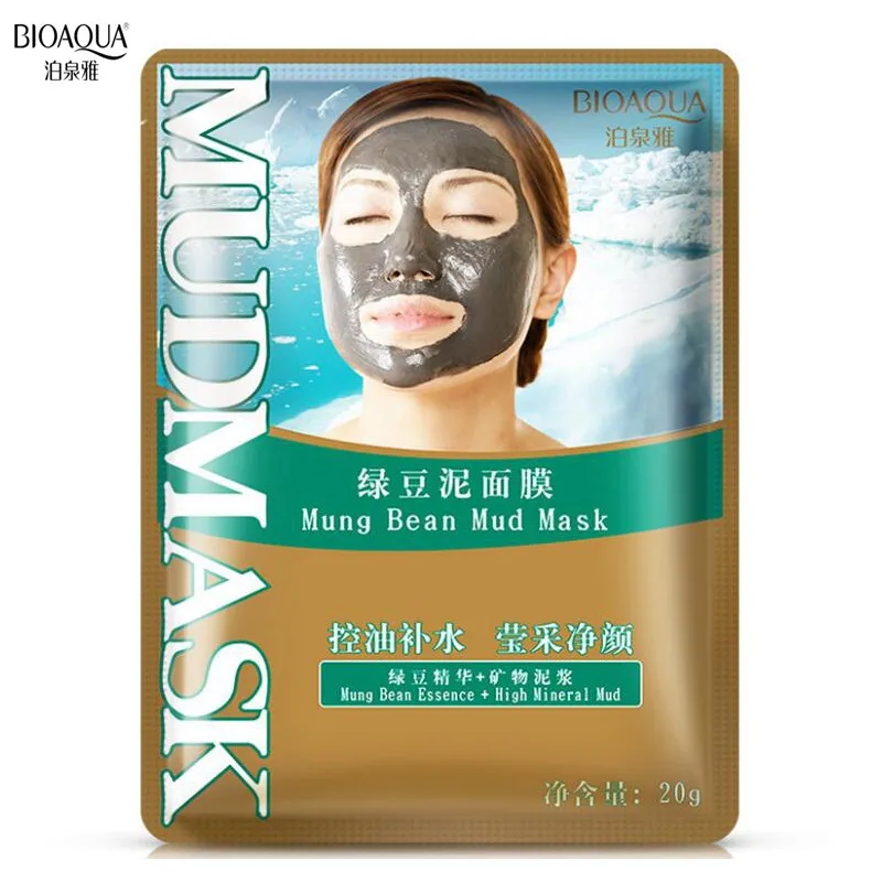 BIOAQUA 1PC Mask Moisturizing Mung Bean Mud Oil Controlling Face Masks Whitening Anti Aging Collagen Essence Skin Care | Красота и