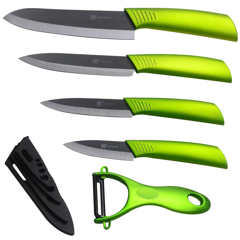 High Quality Ceramic Knife Set 3 4 5 6 Inch Black Blade Green Handle